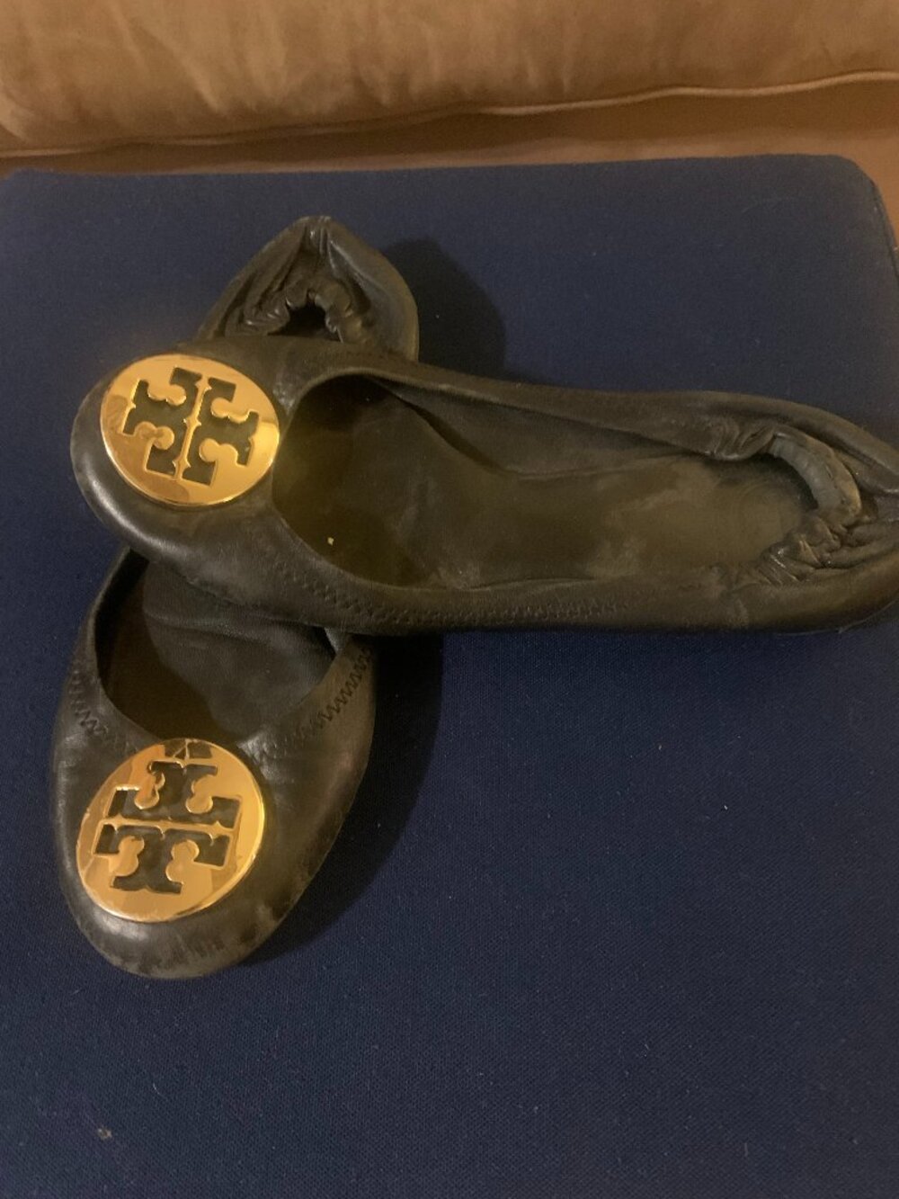 Tory Burch Reva Leather Ballet Flats in black